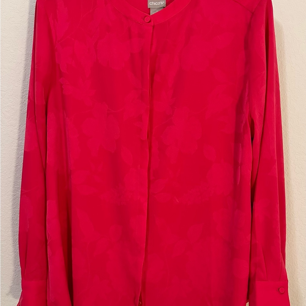 Chico's Bright Pink, Button Up Blouse, Long Sleeves, Size 2